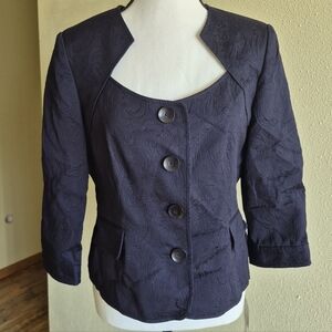 Vintage Jones New York Womens Navy Blue Jacquard Blazer Top Only Size Petite 12